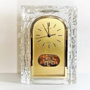 SEIKO VINTAGE Lead crystal spinning pendulum Mantle Clock golden dial